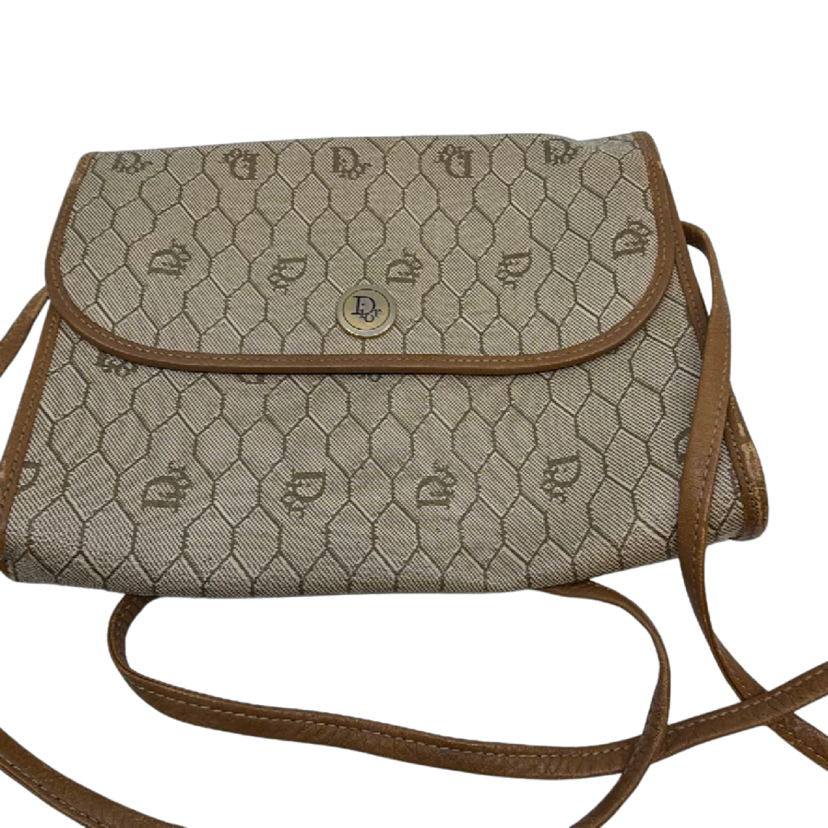 Dior Vintage Honeycomb Beige Canvas Crossbody Bag