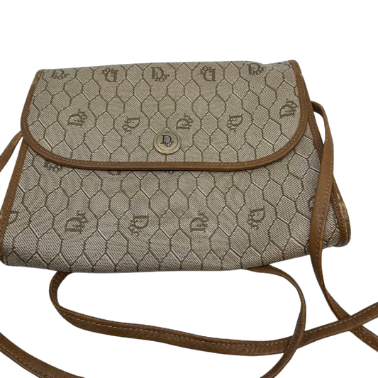 Dior Vintage Honeycomb Beige Canvas Crossbody Bag