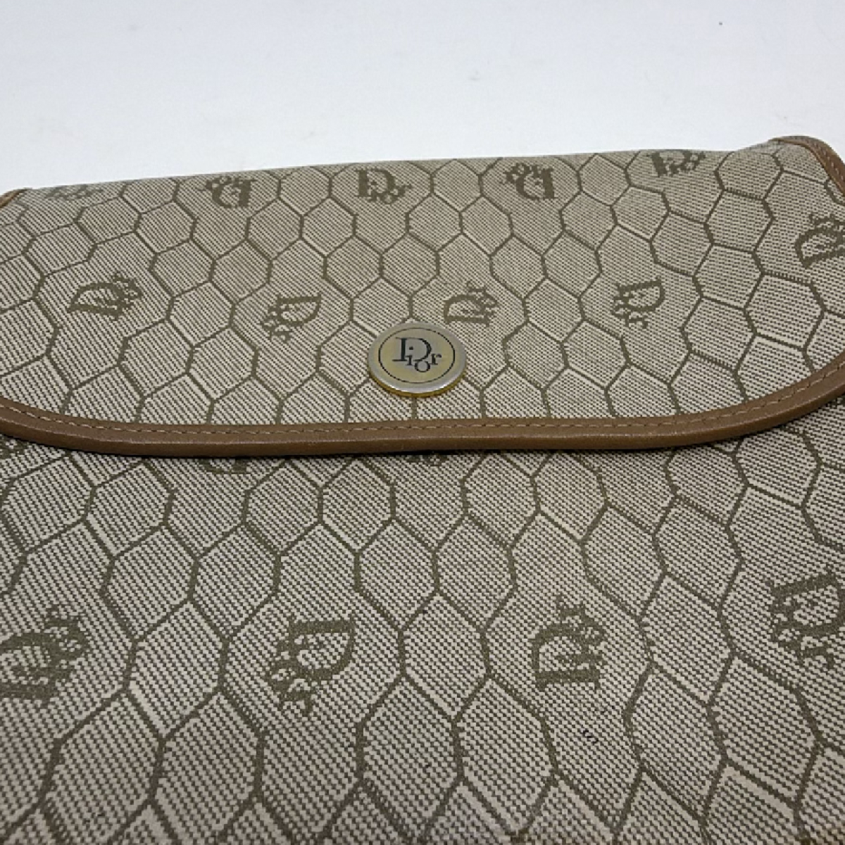 Dior Vintage Honeycomb Beige Canvas Crossbody Bag