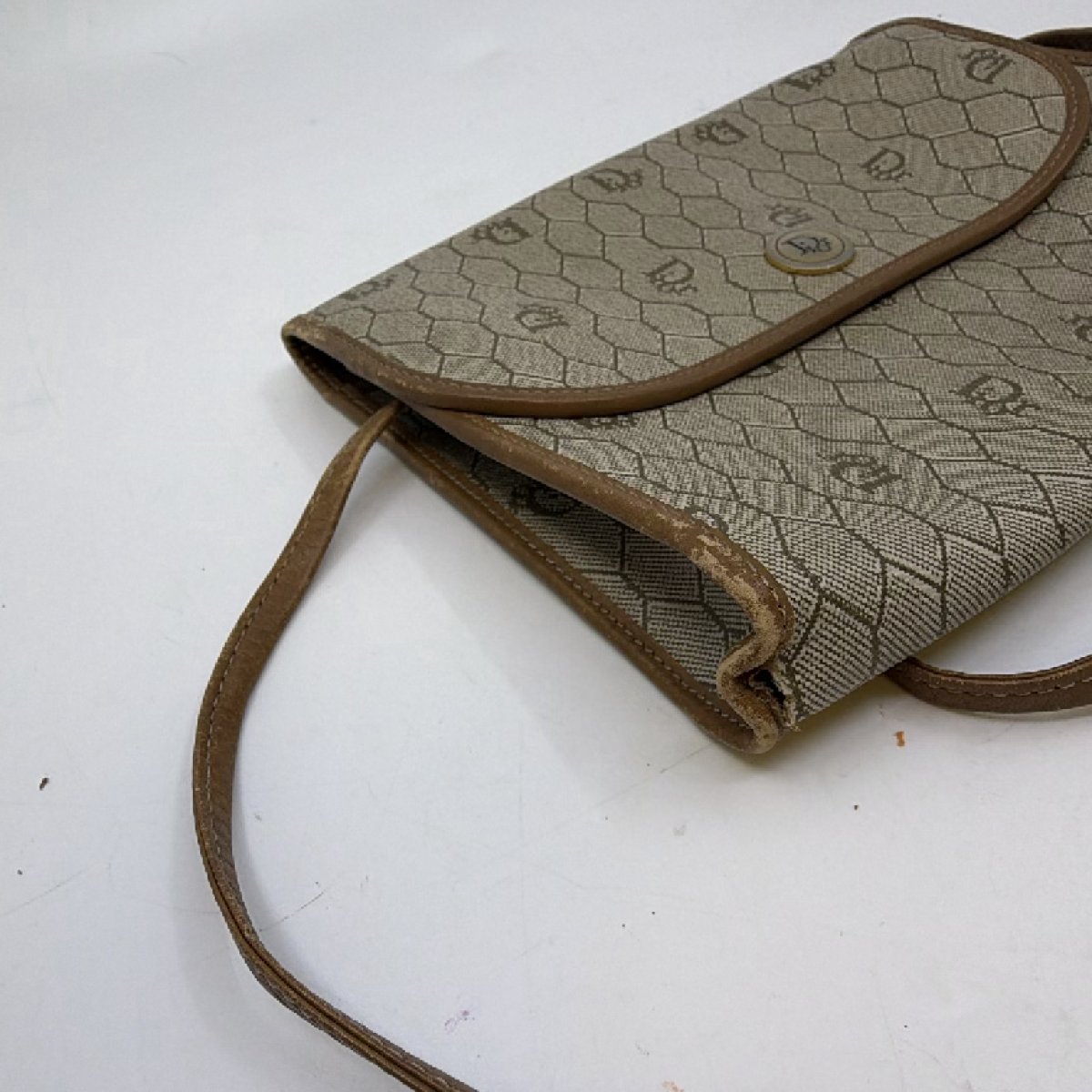Dior Vintage Honeycomb Beige Canvas Crossbody Bag