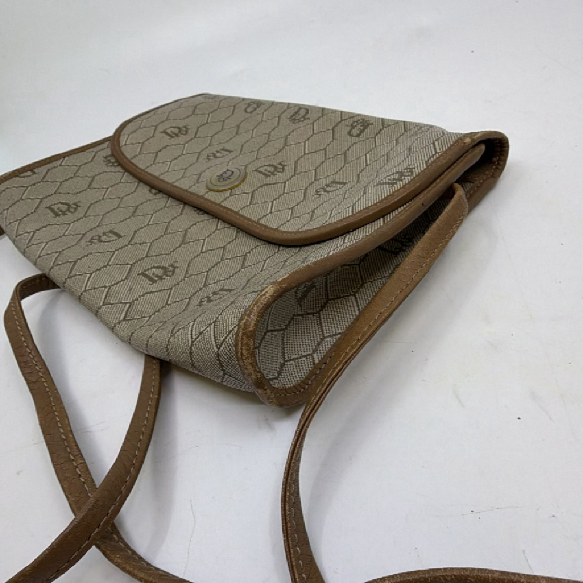 Dior Vintage Honeycomb Beige Canvas Crossbody Bag