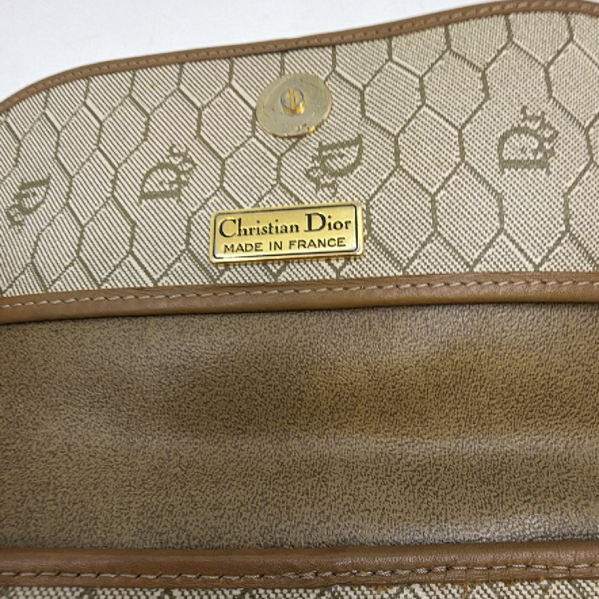 Dior Vintage Honeycomb Beige Canvas Crossbody Bag
