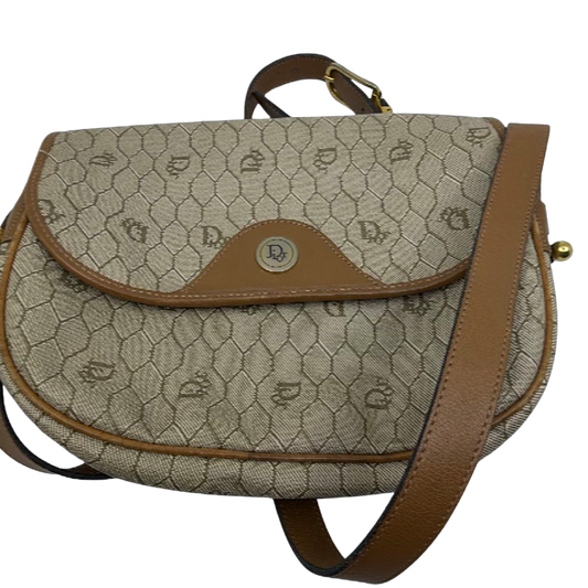 Christian Dior Honeycomb Flap Brown Canvas Shoulder Bag