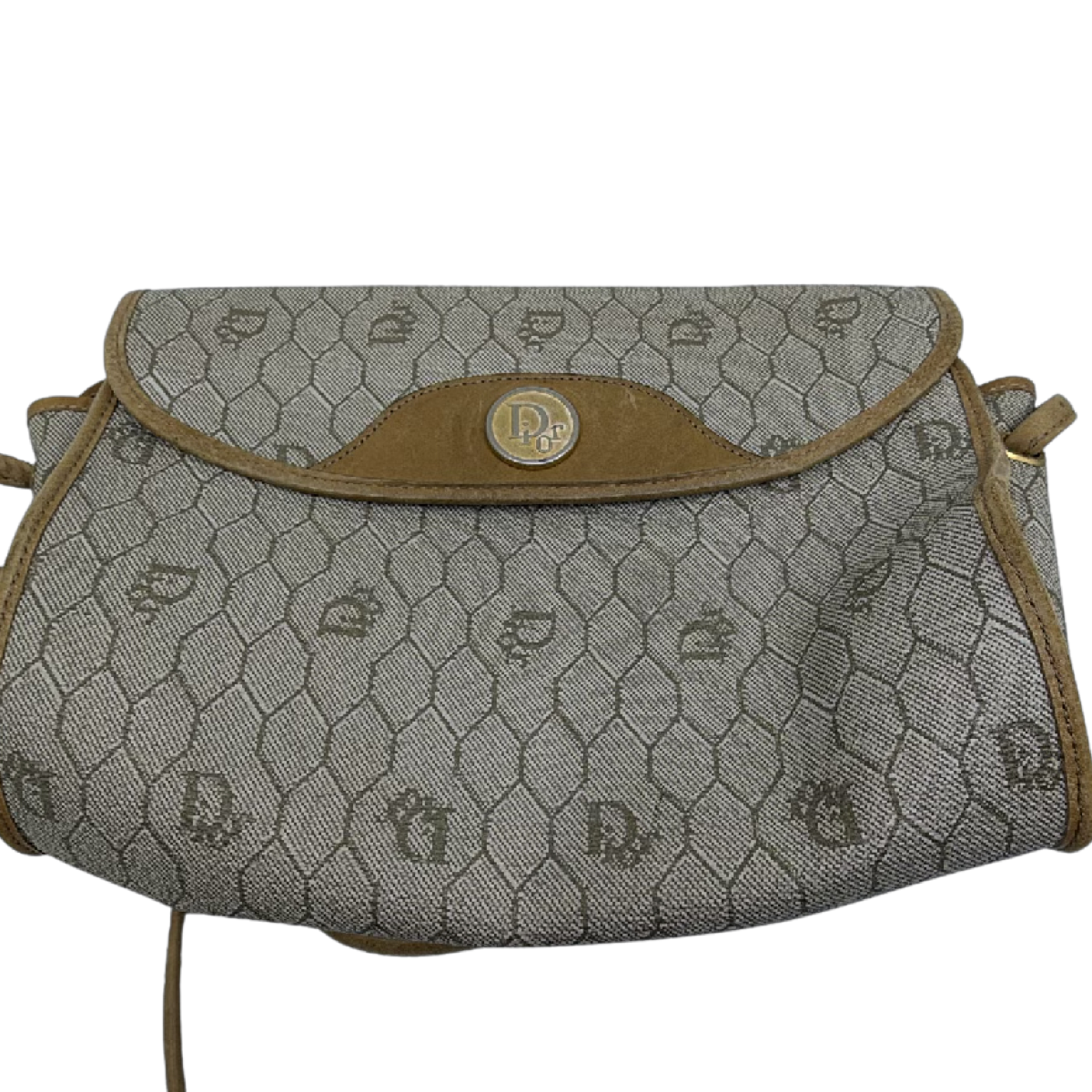 Christian Dior Honeycomb Oblique Beige Coated Canvas Shoulder Bag