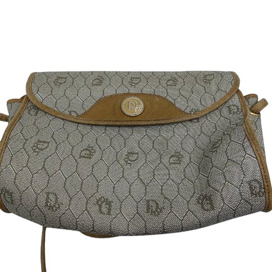 Christian Dior Honeycomb Oblique Beige Coated Canvas Shoulder Bag