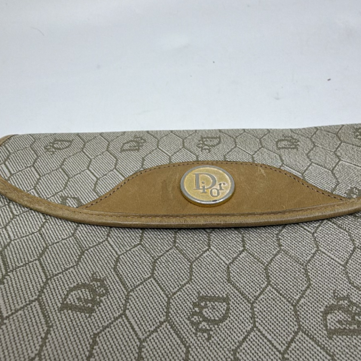 Christian Dior Honeycomb Oblique Beige Coated Canvas Shoulder Bag