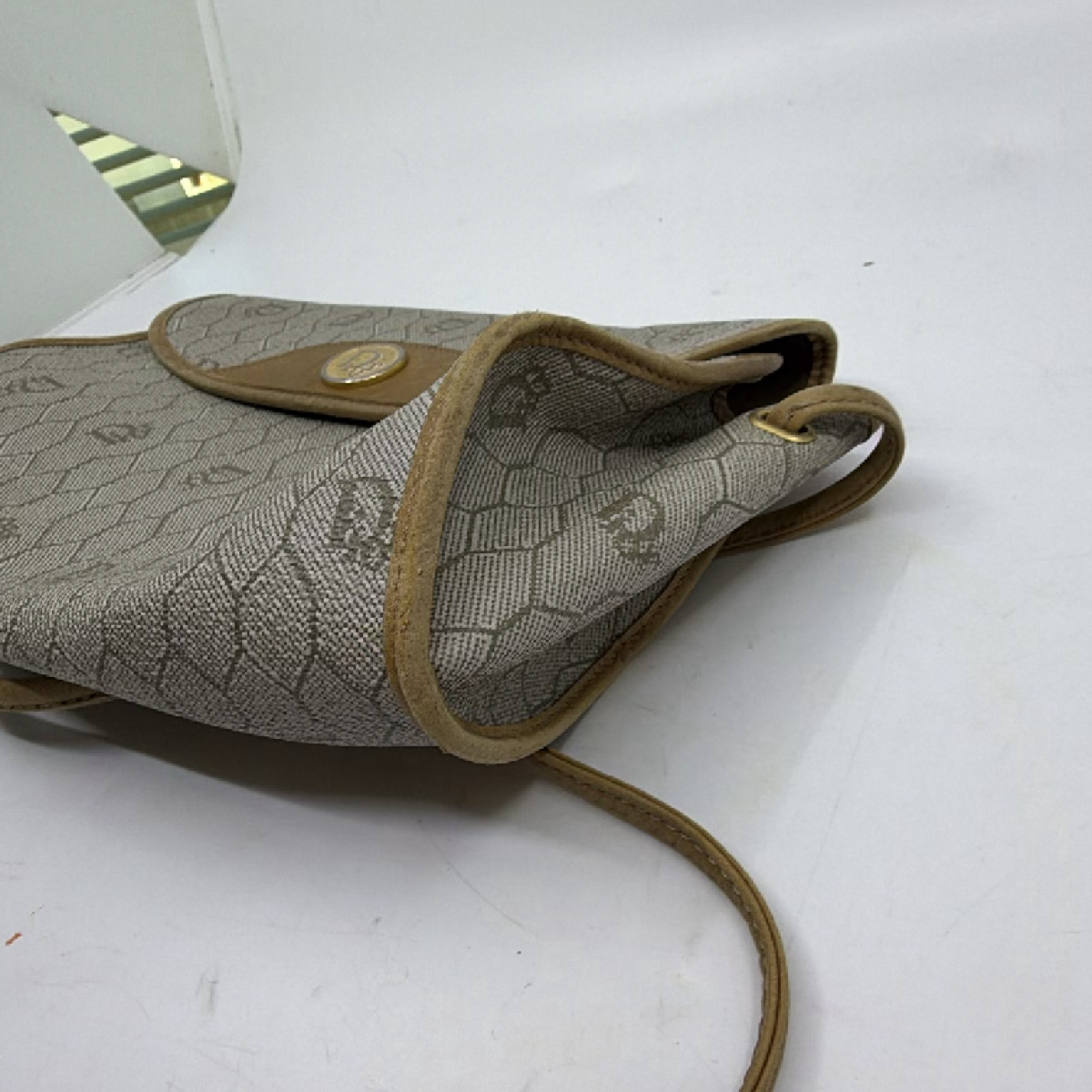 Christian Dior Honeycomb Oblique Beige Coated Canvas Shoulder Bag