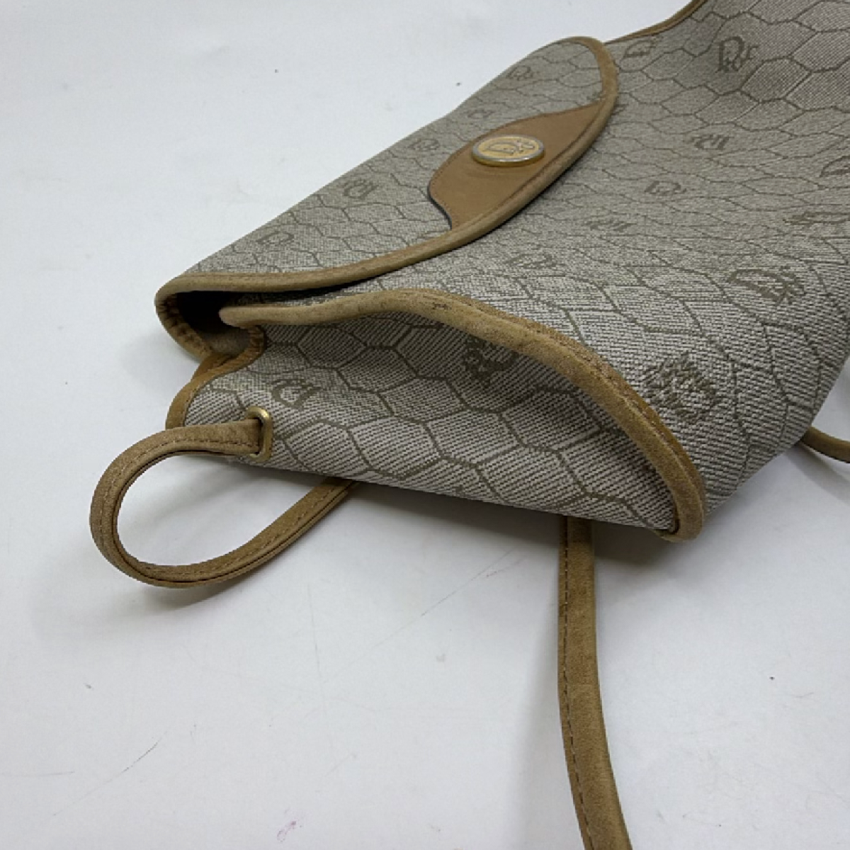 Christian Dior Honeycomb Oblique Beige Coated Canvas Shoulder Bag