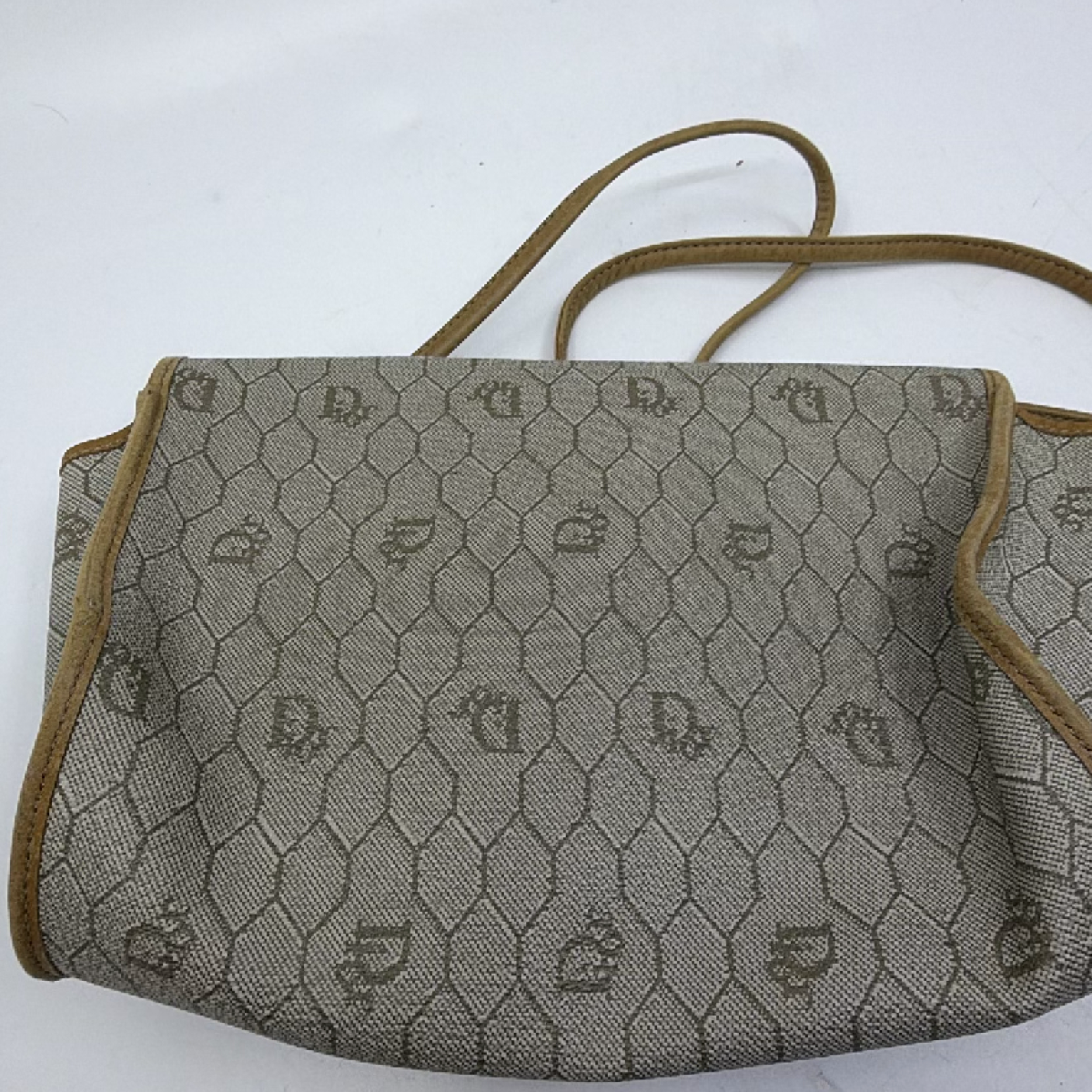 Christian Dior Honeycomb Oblique Beige Coated Canvas Shoulder Bag