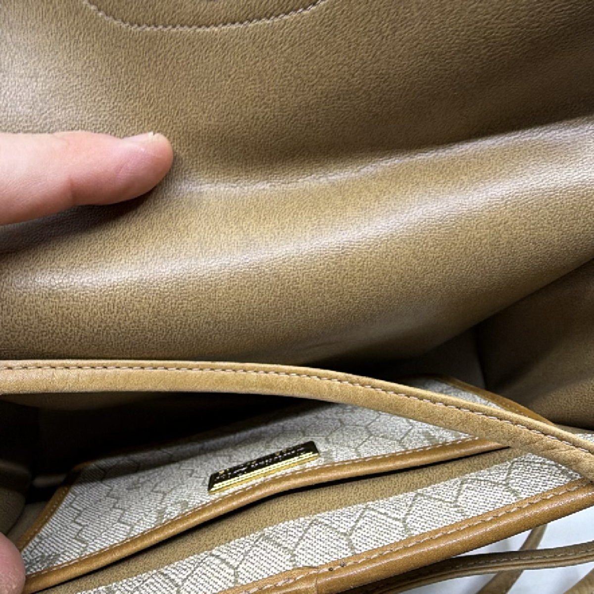 Christian Dior Honeycomb Oblique Beige Coated Canvas Shoulder Bag