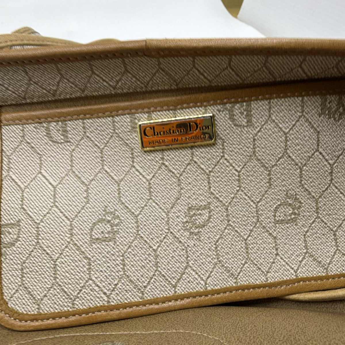 Christian Dior Honeycomb Oblique Beige Coated Canvas Shoulder Bag