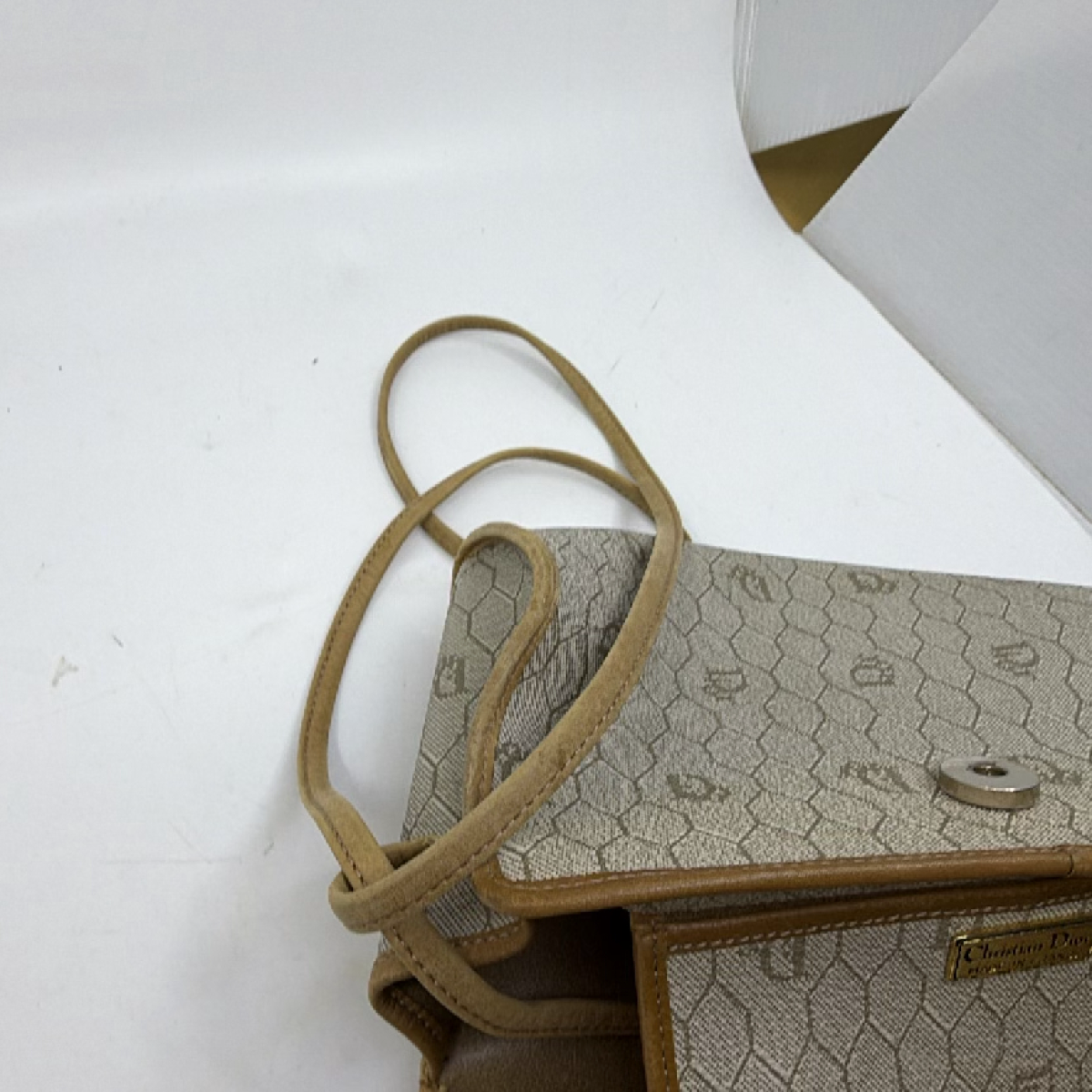 Christian Dior Honeycomb Oblique Beige Coated Canvas Shoulder Bag