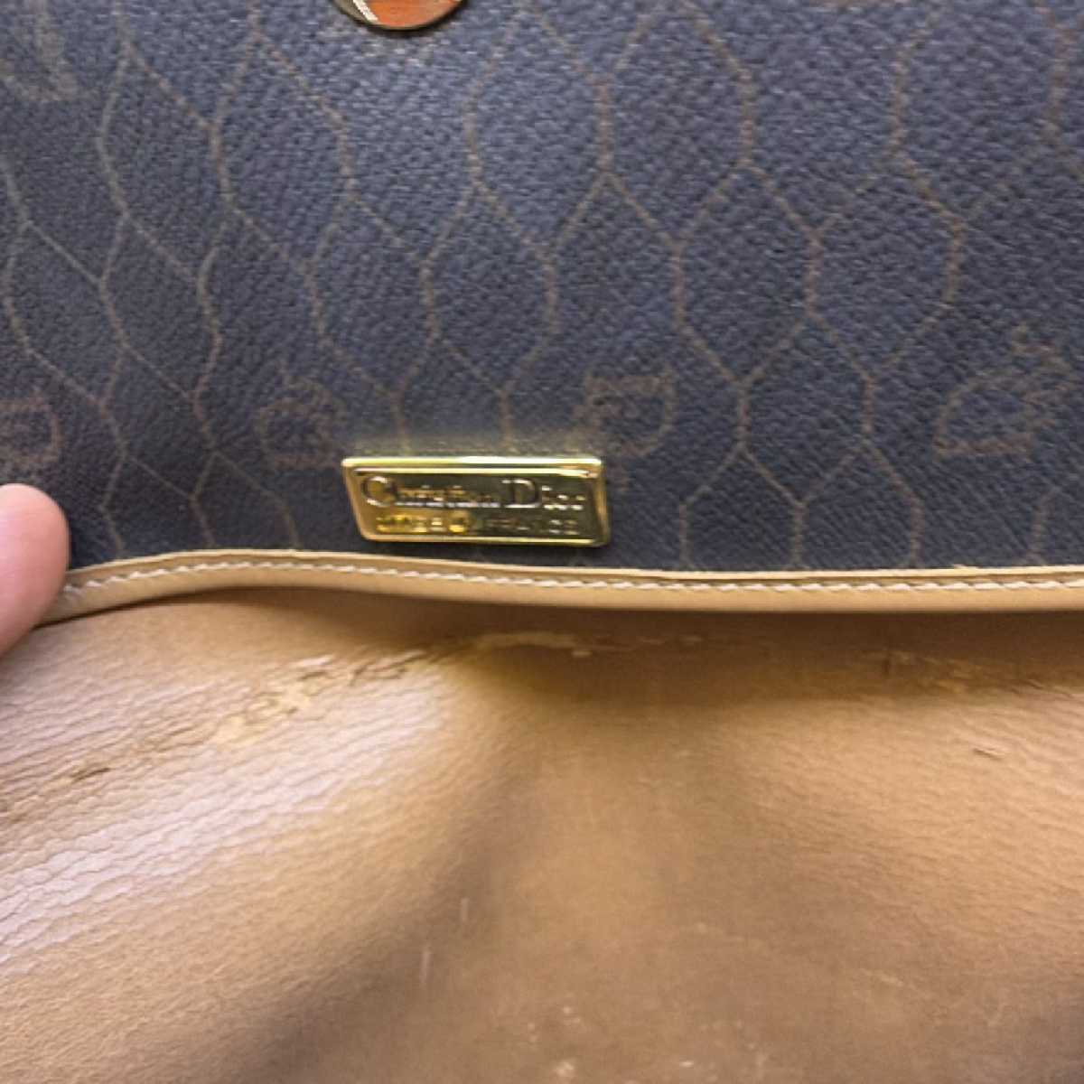 Dior Honeycomb Blue Canvas Leather Shoulder Bag