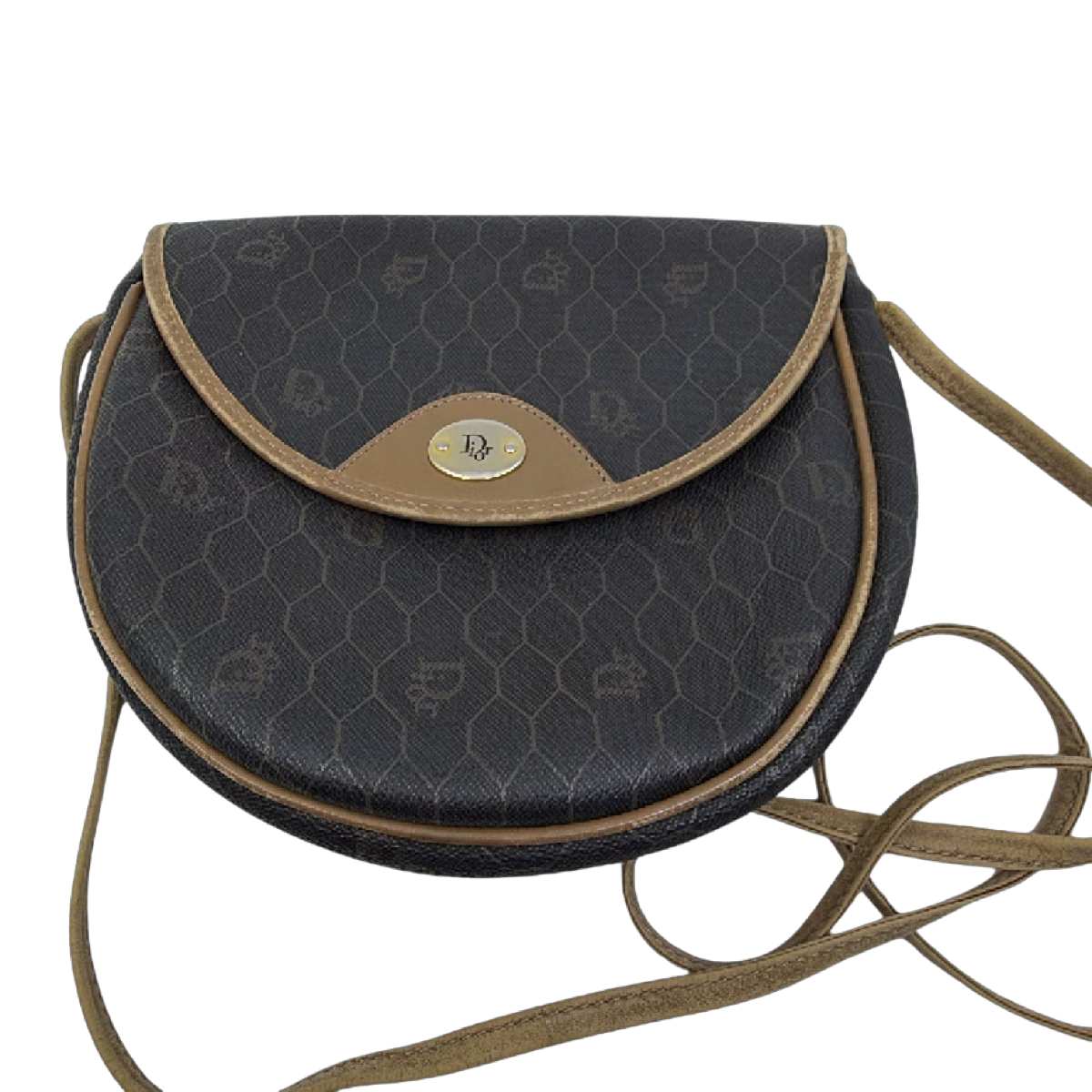 Dior Vintage Honeycomb Brown Coated Canvas Crossbody