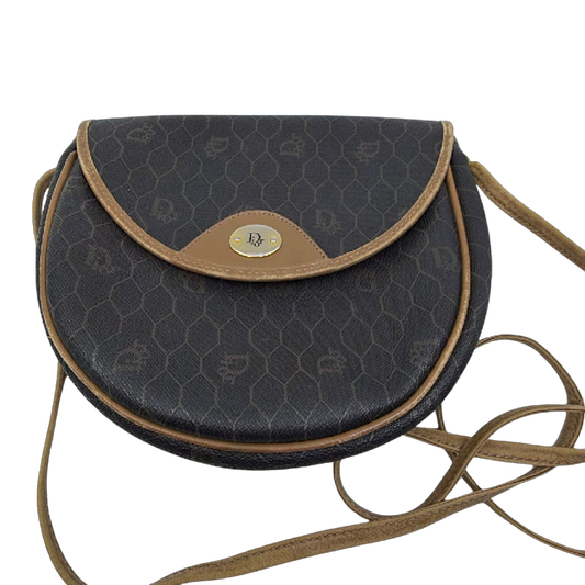 Dior Vintage Honeycomb Brown Coated Canvas Crossbody