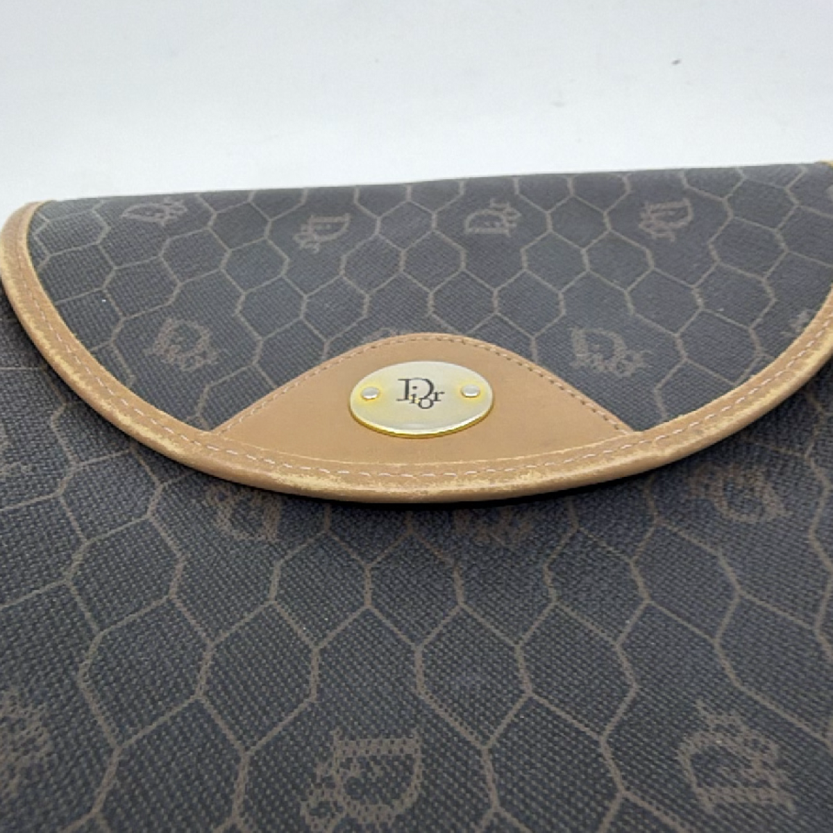 Dior Vintage Honeycomb Brown Coated Canvas Crossbody