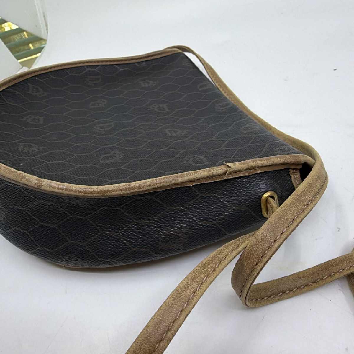 Dior Vintage Honeycomb Brown Coated Canvas Crossbody