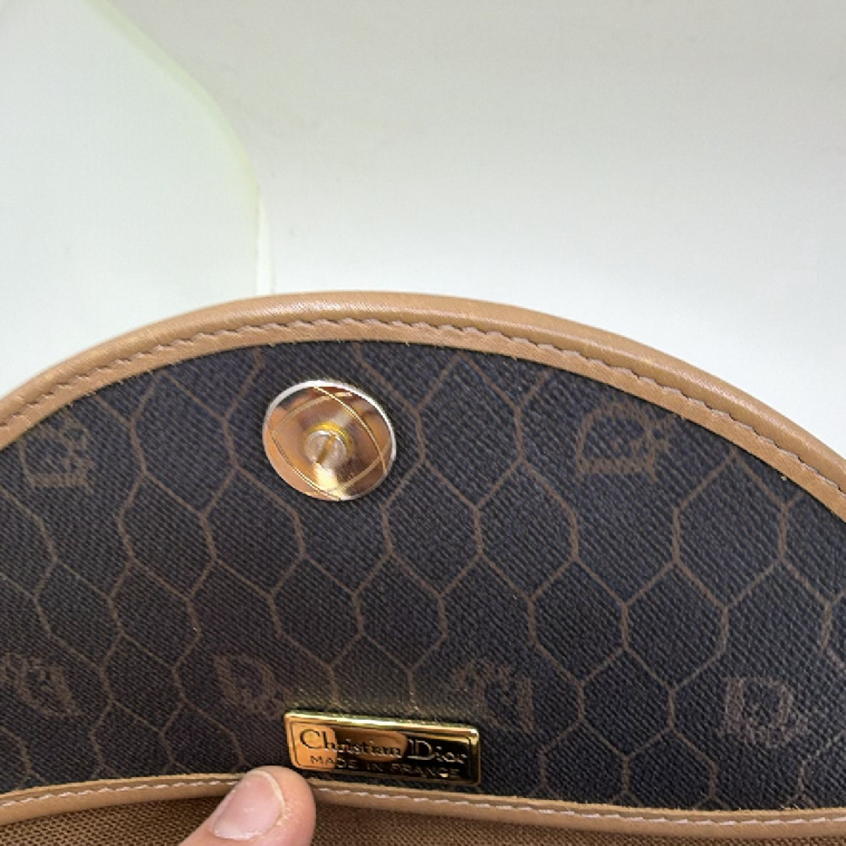 Dior Vintage Honeycomb Brown Coated Canvas Crossbody