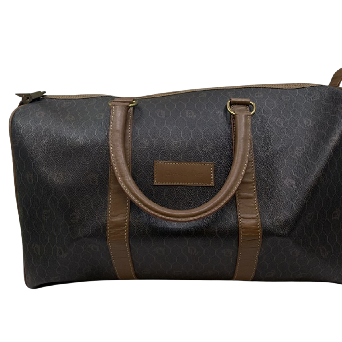 Christian Dior Boston Brown Honeycomb Coated Canvas Duffle Bag