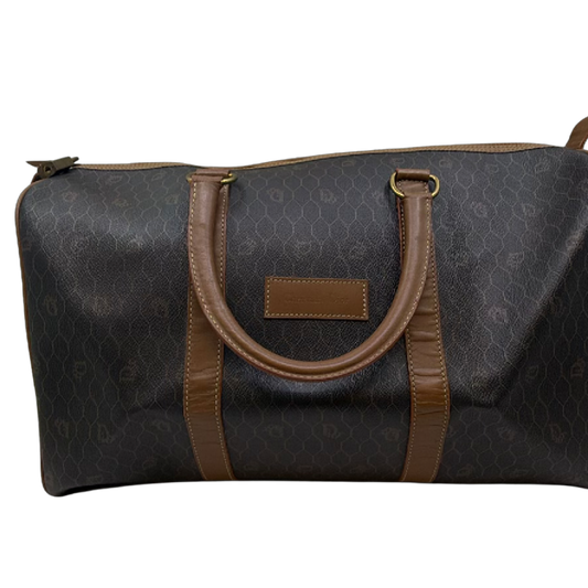 Christian Dior Boston Brown Honeycomb Coated Canvas Duffle Bag