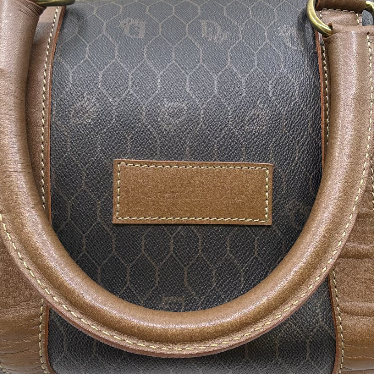 Christian Dior Boston Brown Honeycomb Coated Canvas Duffle Bag