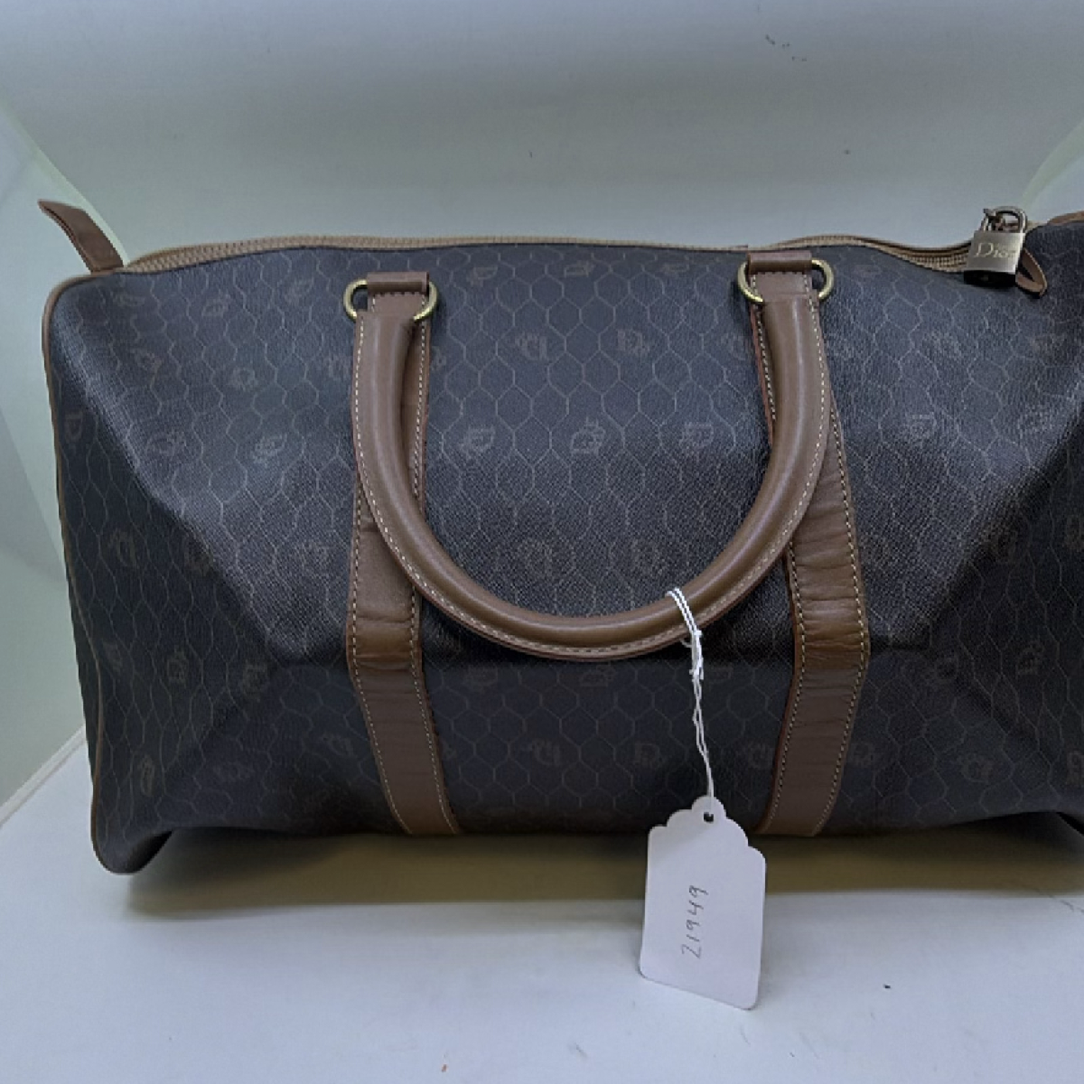 Christian Dior Boston Brown Honeycomb Coated Canvas Duffle Bag