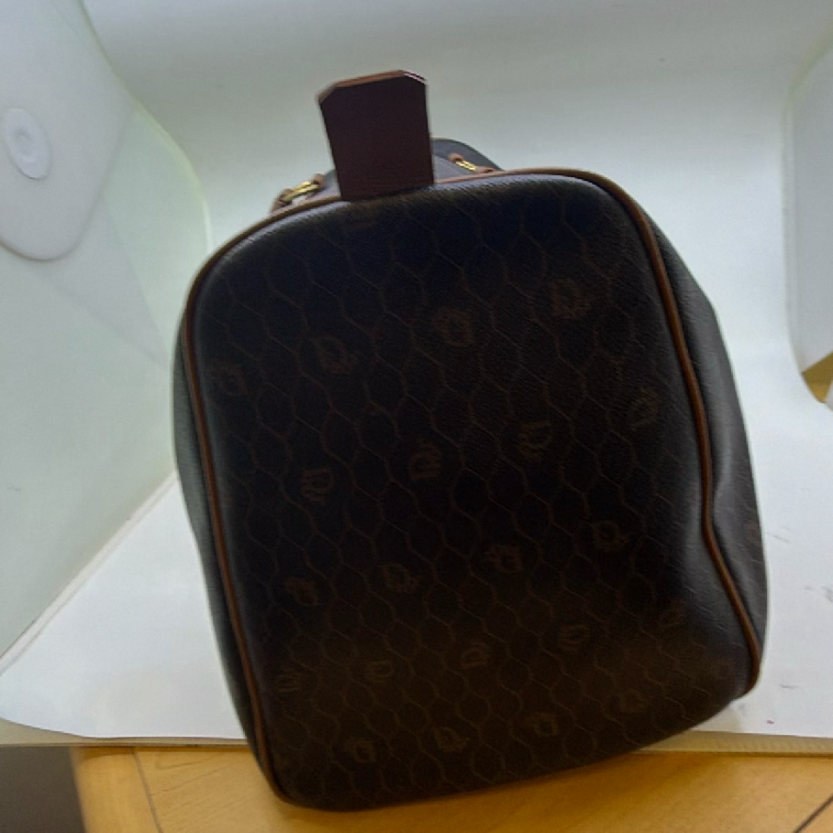 Christian Dior Boston Brown Honeycomb Coated Canvas Duffle Bag