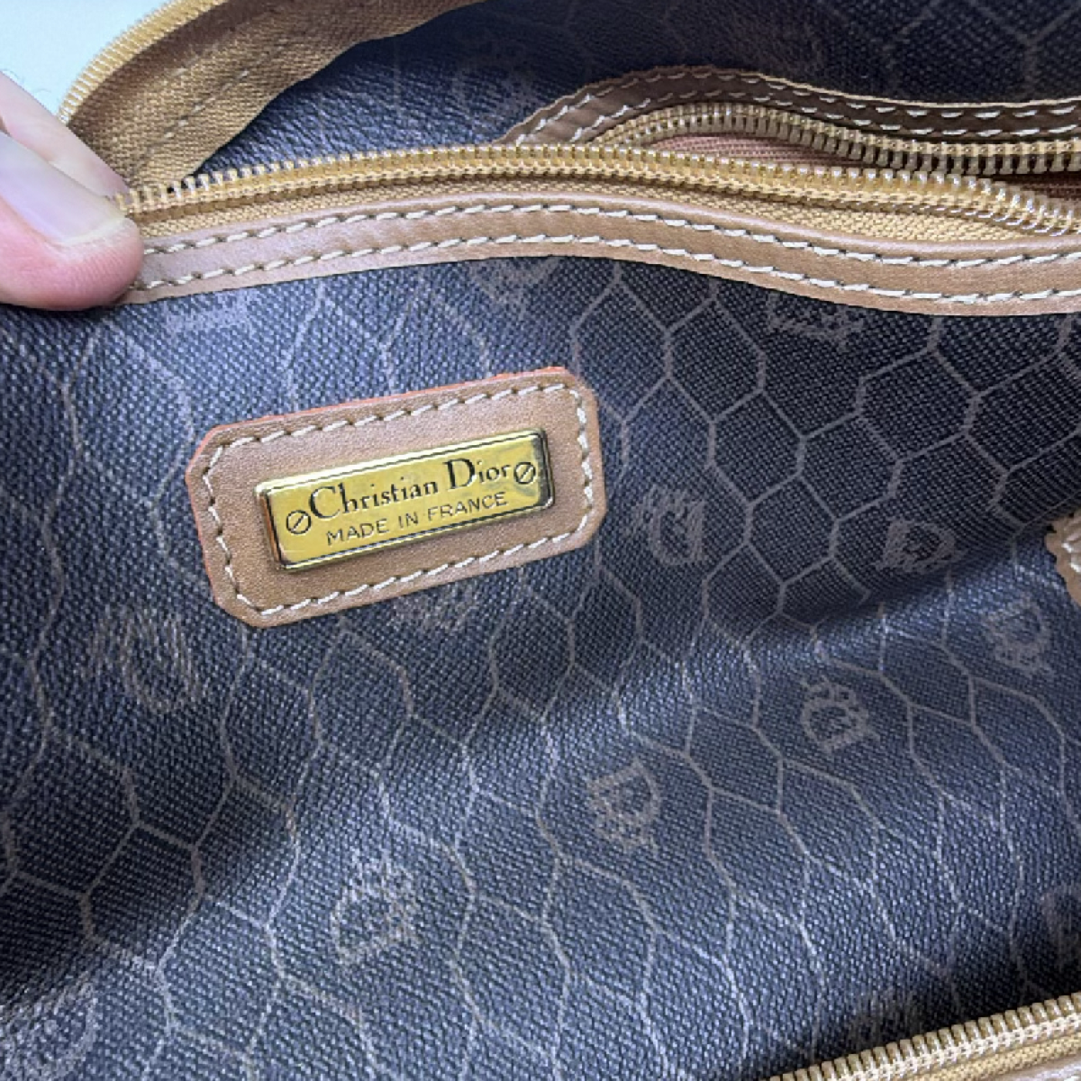 Christian Dior Boston Brown Honeycomb Coated Canvas Duffle Bag