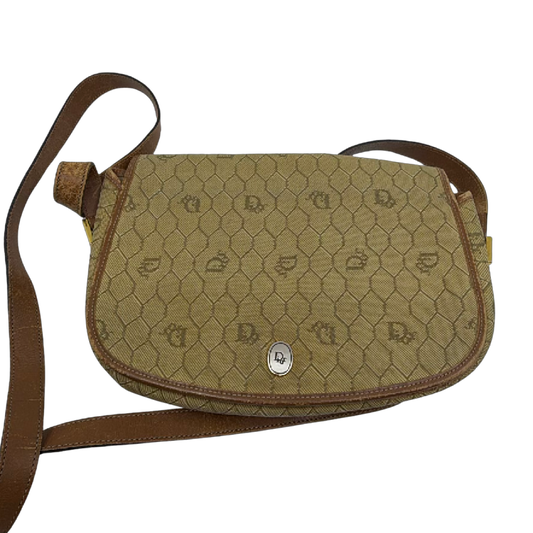 Christian Dior Honeycomb Flap Brown Canvas Shoulder Bag