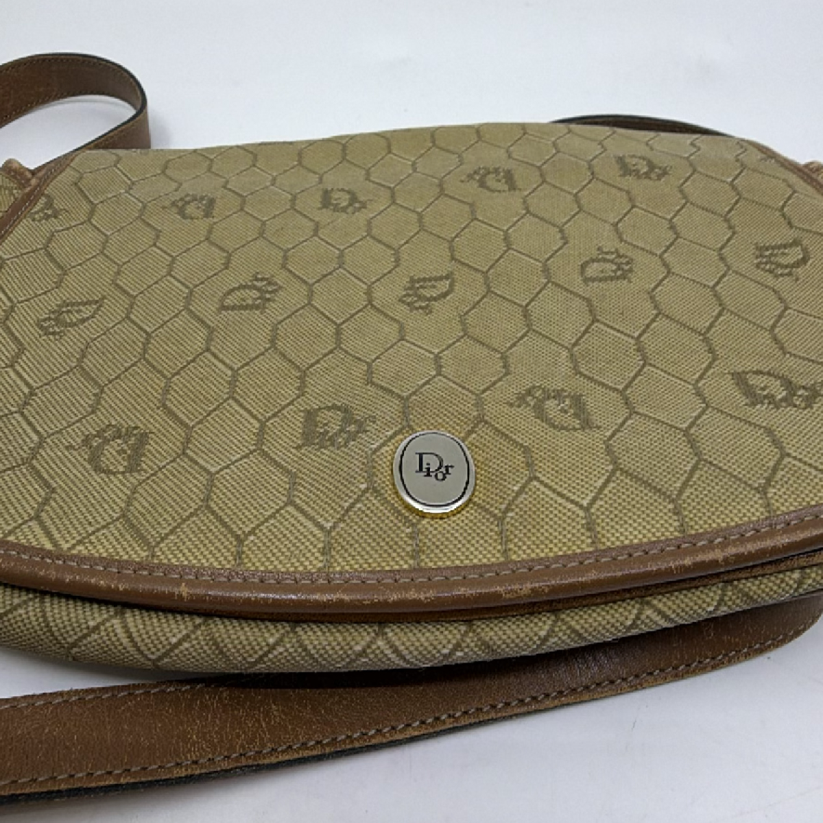 Christian Dior Honeycomb Flap Brown Canvas Shoulder Bag