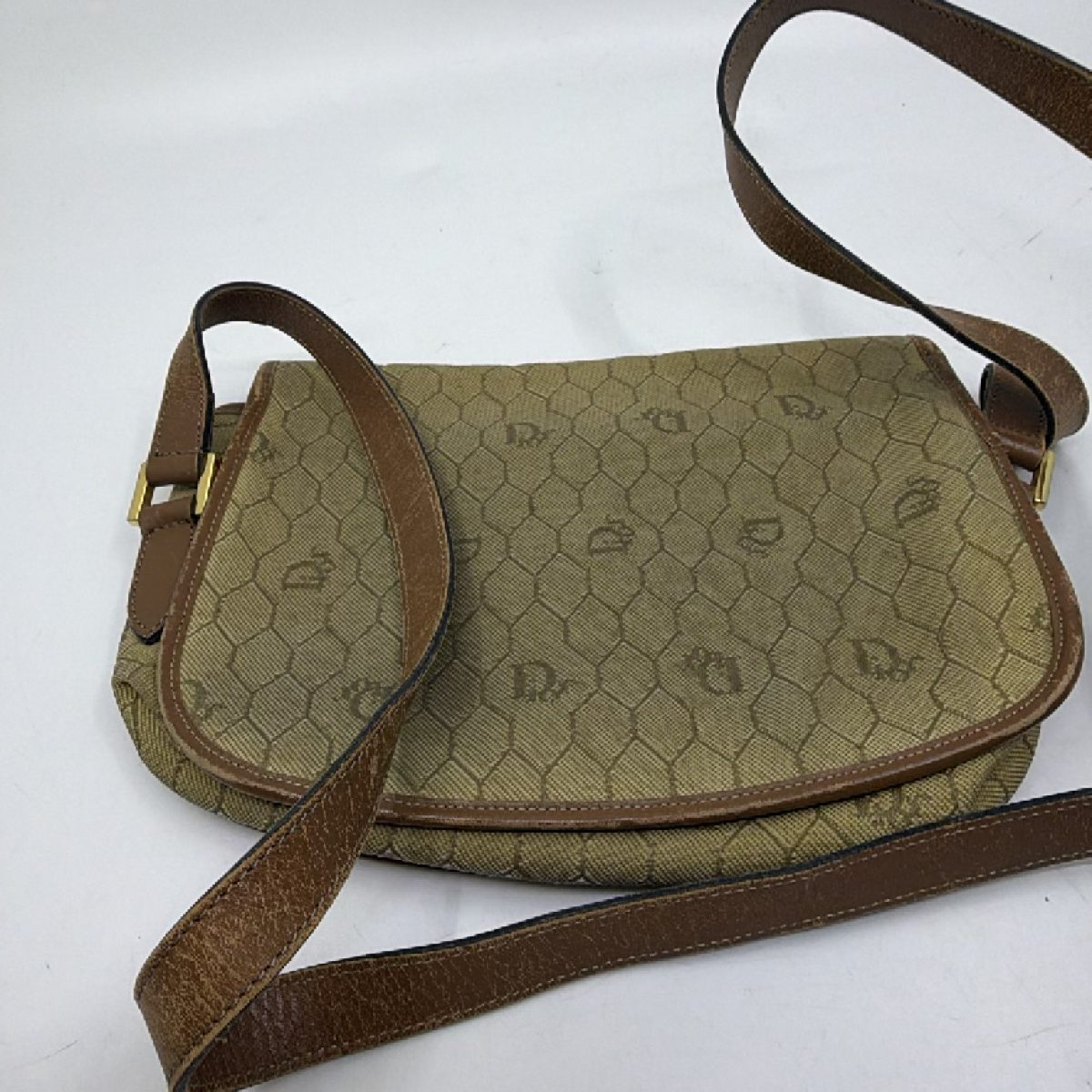 Christian Dior Honeycomb Flap Brown Canvas Shoulder Bag