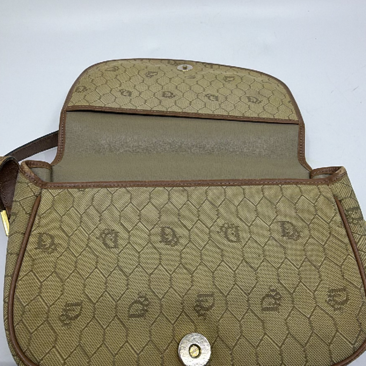 Christian Dior Honeycomb Flap Brown Canvas Shoulder Bag