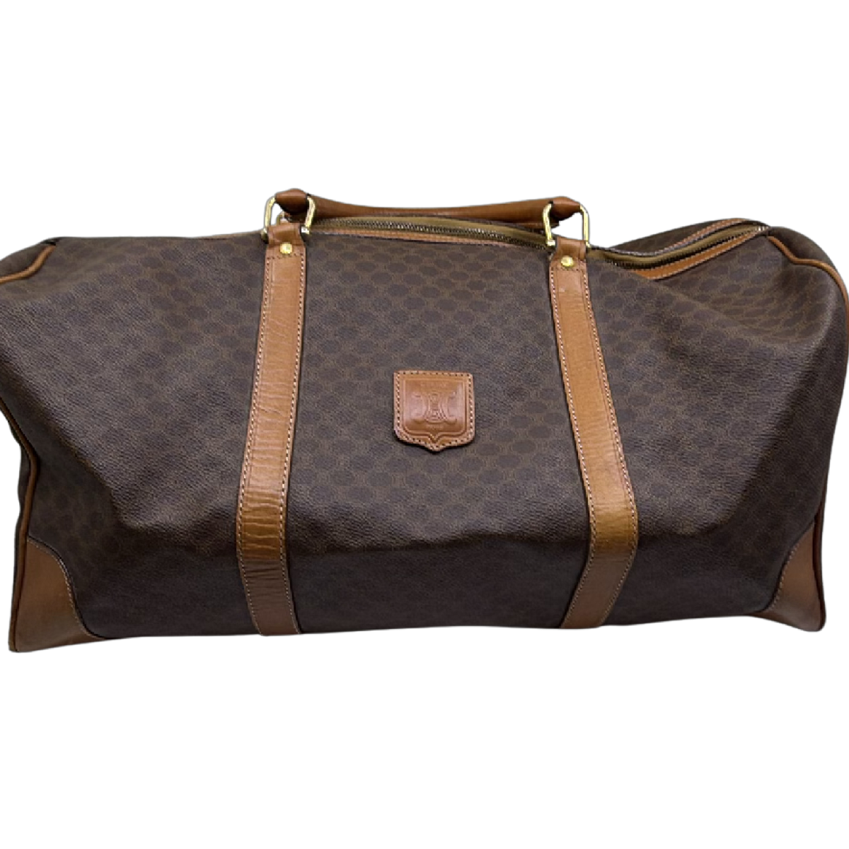 Celine Boston Bag Brown Macadam Canvas Travel Bag