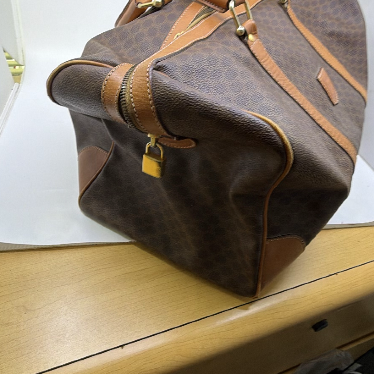Celine Boston Bag Brown Macadam Canvas Travel Bag