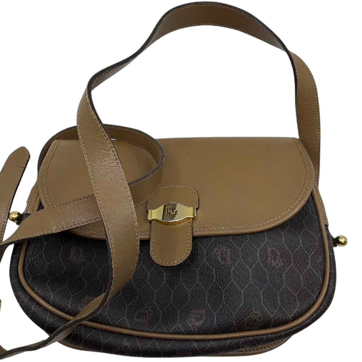 Christian Dior Honeycomb Flap Brown Coated Canvas Shoulder Bag