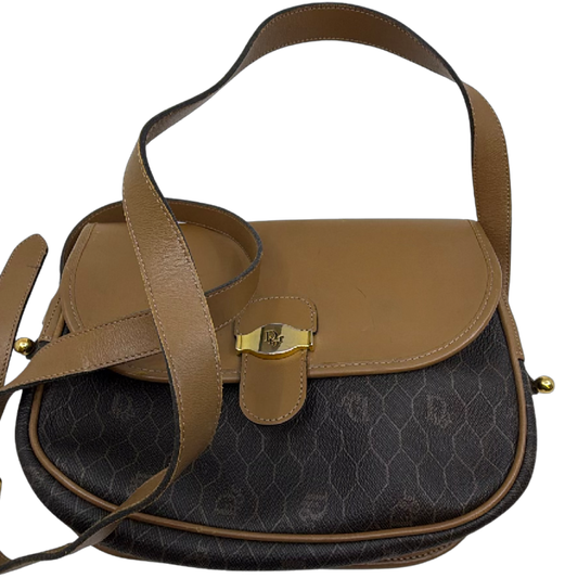 Christian Dior Honeycomb Flap Brown Coated Canvas Shoulder Bag