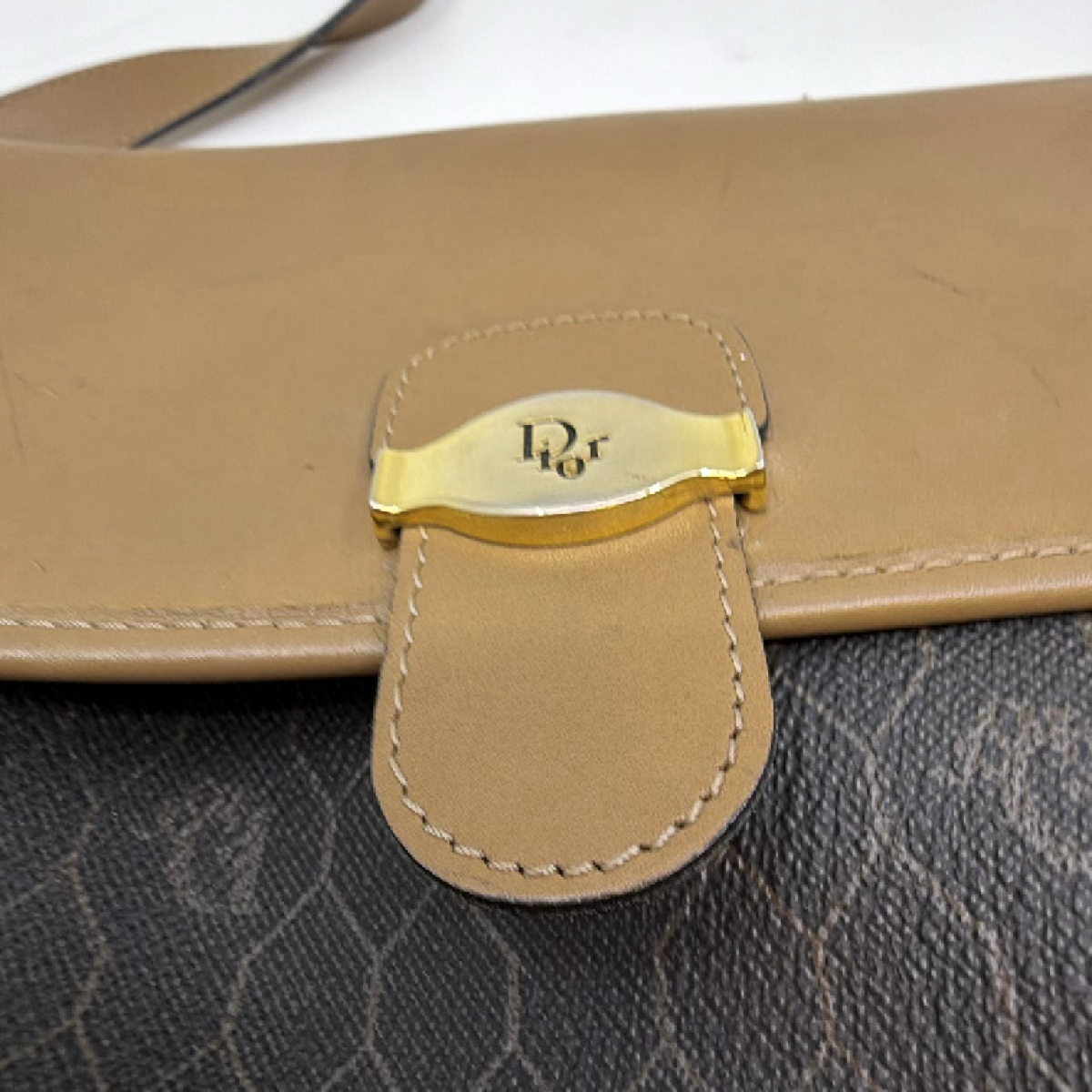 Christian Dior Honeycomb Flap Brown Coated Canvas Shoulder Bag