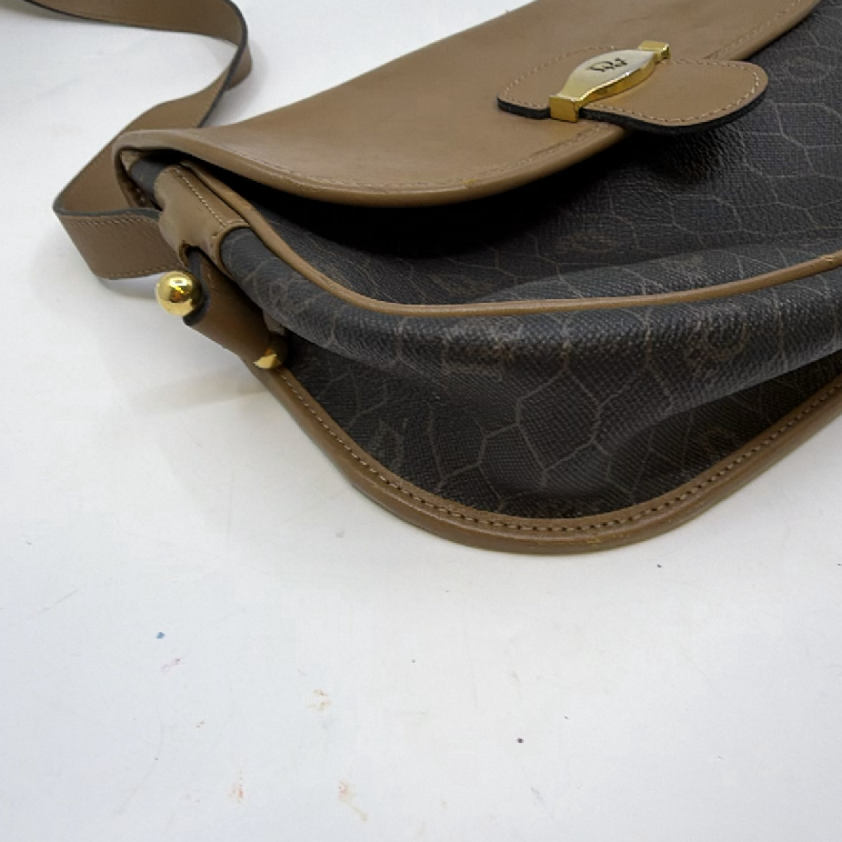Christian Dior Honeycomb Flap Brown Coated Canvas Shoulder Bag
