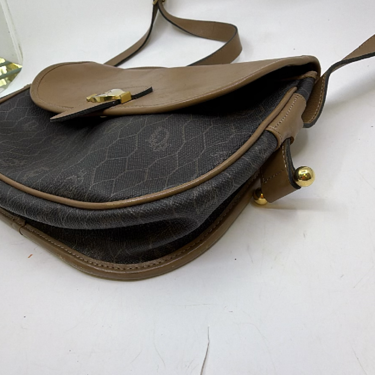 Christian Dior Honeycomb Flap Brown Coated Canvas Shoulder Bag