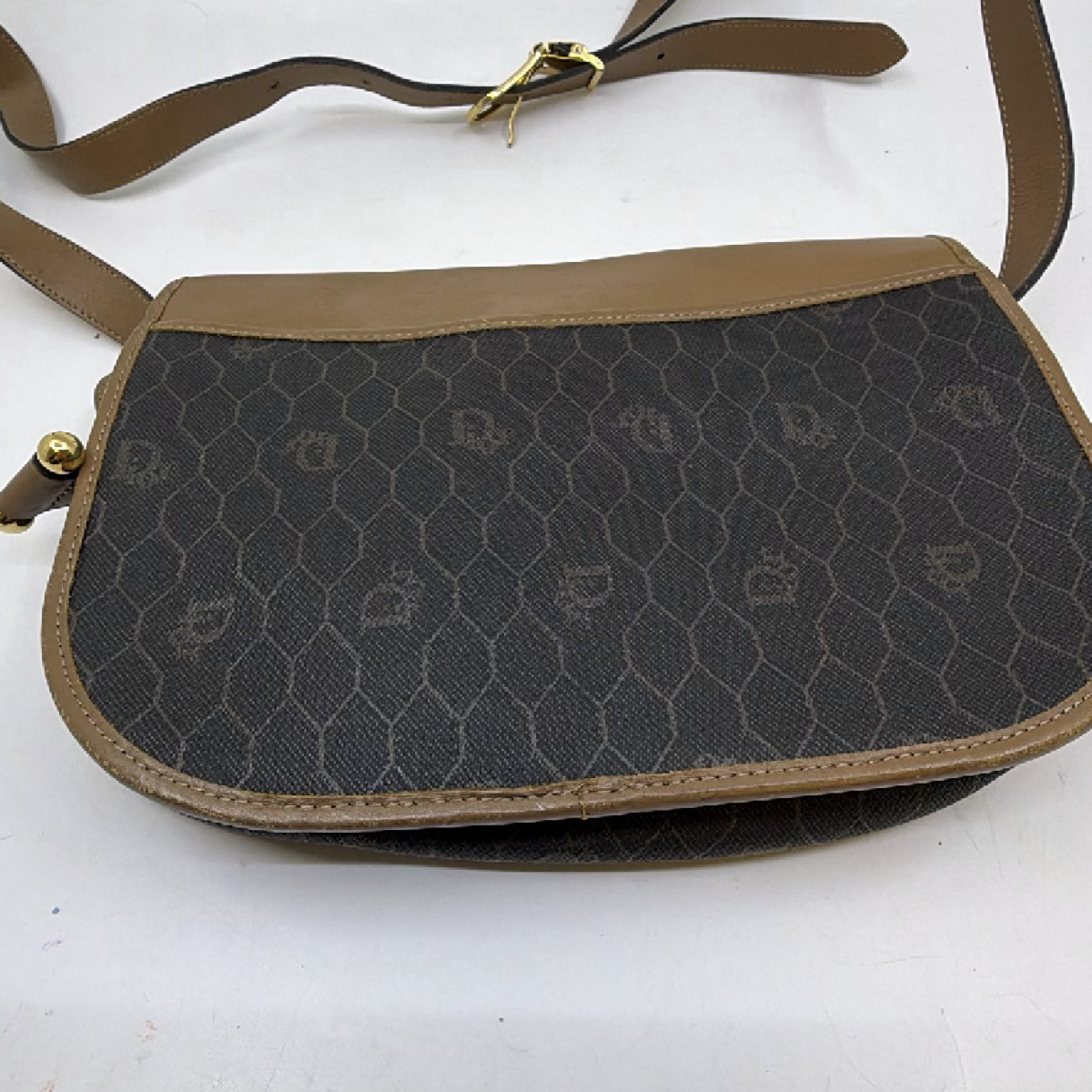 Christian Dior Honeycomb Flap Brown Coated Canvas Shoulder Bag