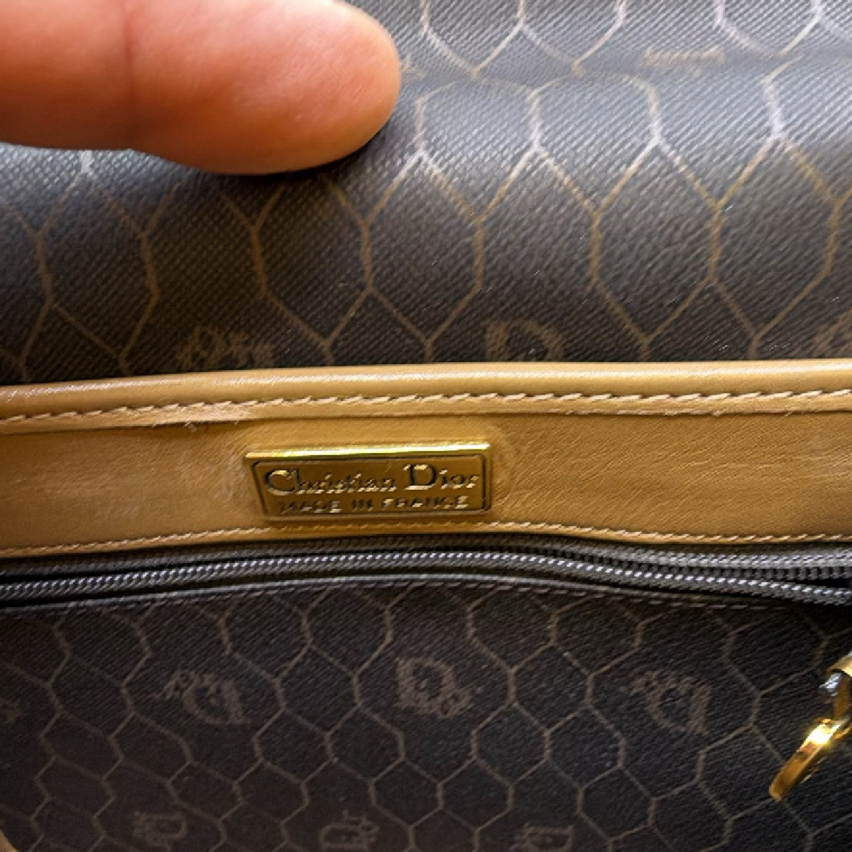 Christian Dior Honeycomb Flap Brown Coated Canvas Shoulder Bag