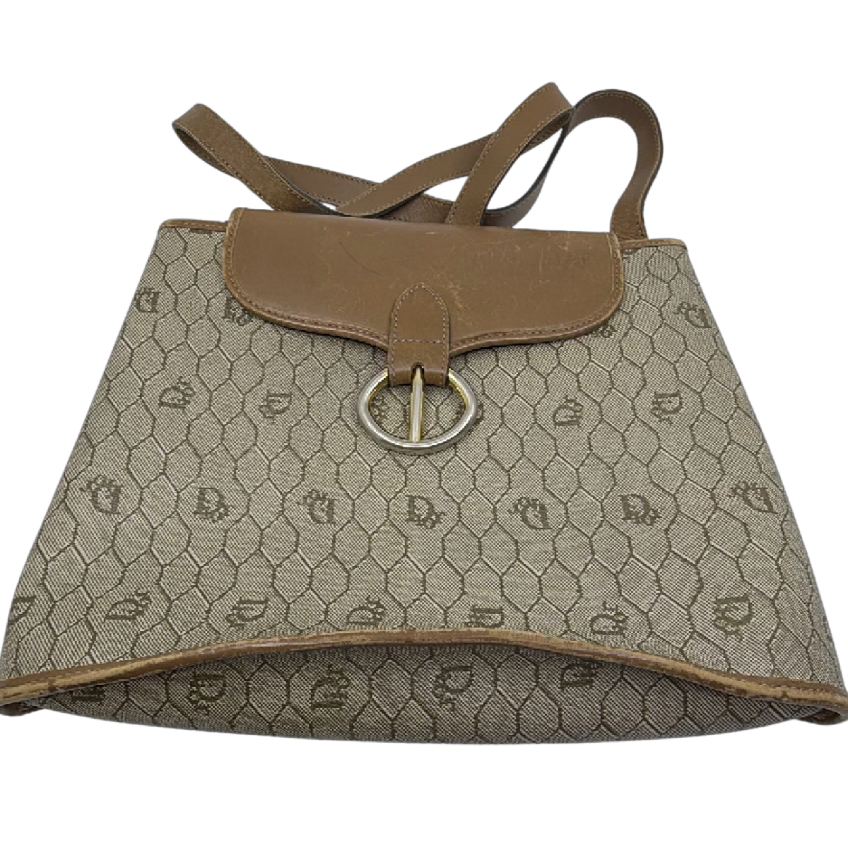 Christian Dior Honeycomb Flap Brown Canvas Leather Shoulder Bag