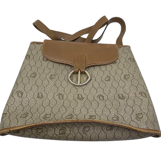 Christian Dior Honeycomb Flap Brown Canvas Leather Shoulder Bag