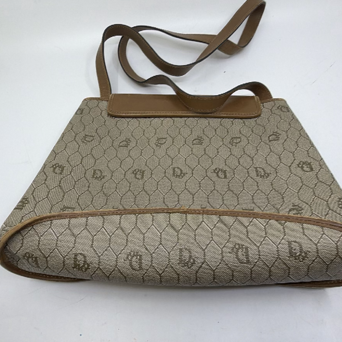 Christian Dior Honeycomb Flap Brown Canvas Leather Shoulder Bag