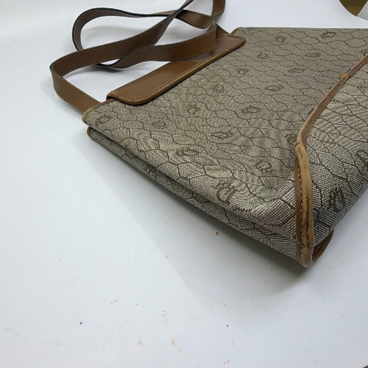 Christian Dior Honeycomb Flap Brown Canvas Leather Shoulder Bag