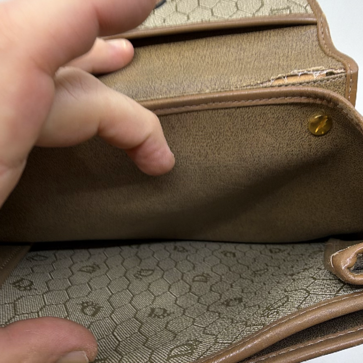 Christian Dior Honeycomb Flap Brown Canvas Leather Shoulder Bag