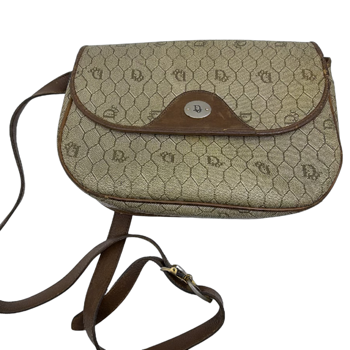 Christian Dior Diorissimo Flap Brown Coated Canvas Shoulder Bag