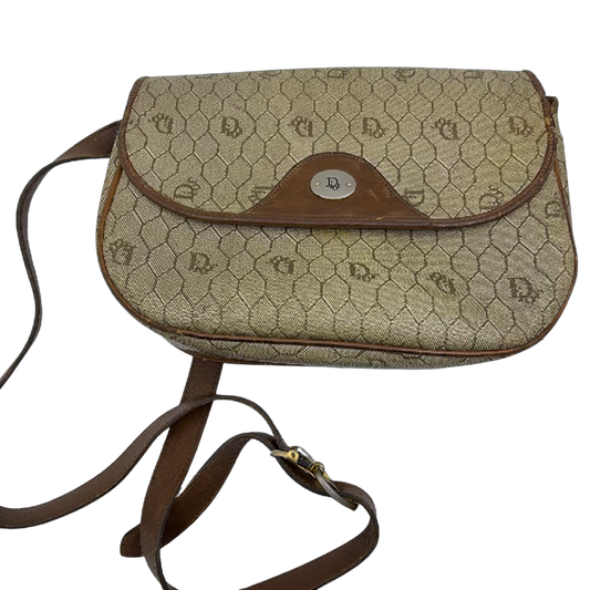 Christian Dior Diorissimo Flap Brown Coated Canvas Shoulder Bag