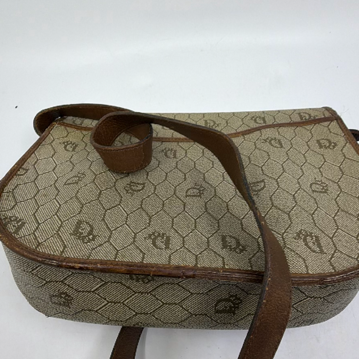 Christian Dior Diorissimo Flap Brown Coated Canvas Shoulder Bag