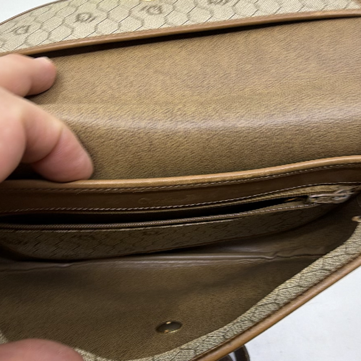 Christian Dior Diorissimo Flap Brown Coated Canvas Shoulder Bag
